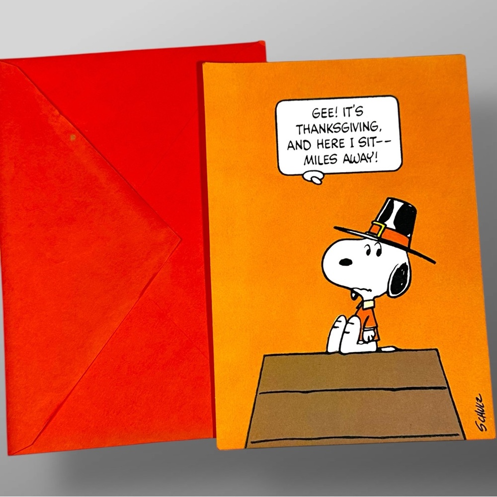 VTG Hallmark Snoopy Thanksgiving Card Pilgrim Peanuts Unused Envelope No Barcode